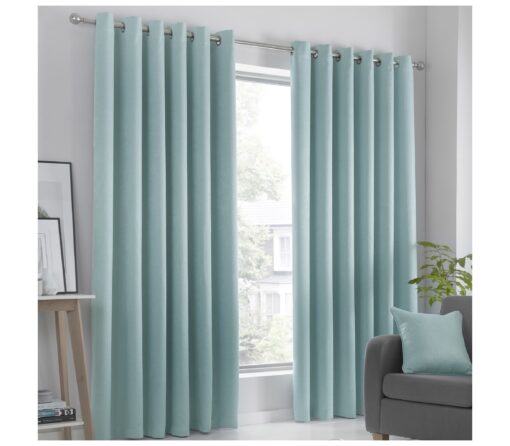 Strata Duck Egg Thermal Semi Block Out Eyelet Curtains by Fusion - 90-x-72-228cm-x-182cm