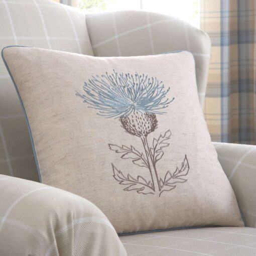 Thistle Cushion Cover in Ochre, Green or Duck Egg Blue - Luxury Feel