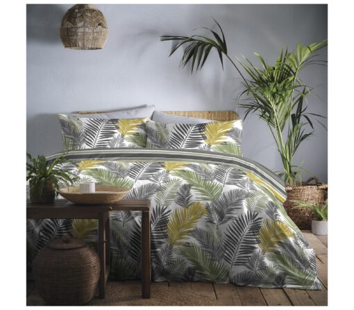 Tropical Leaf Ochre Yellow Duvet Cover Set by Fusion - single-bed