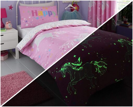 Unicorn Bedding Set Pink Glow In the Dark - double-bed