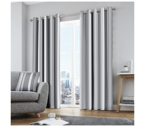 Whitworth Stripe Grey Pair Eyelet Curtains by Fusion - 90-x-90-228cm-x-228cm