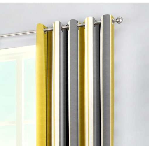 Whitworth Stripe Ochre Pair Eyelet Curtains by Fusion
