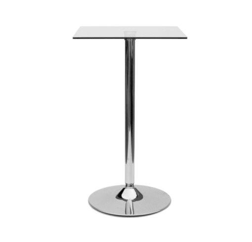 Farley Glass Table Tall Bar Poseur Shiny Chrome Clear Square Top