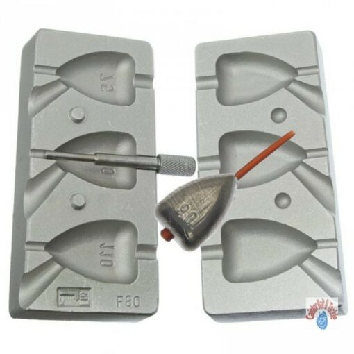 Aluminium mould for 3 Flat Heart Dumpy weights, 75,90,110 g Bolt Rig Style CM80 - cb80-25-rubber-inserts
