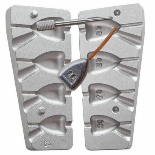 Aluminium mould for 4 Flat Heart weights, 30g, 40g, 50g, 60g Bolt Rig Style - cb164-25-rubber-inserts
