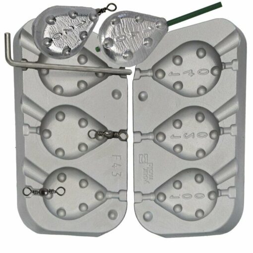 Aluminium Mould for Pear Shaped Grippa Leads 100g/ 120g/ 140g inline and swivels - cb43-plus-100-x-6-swivels