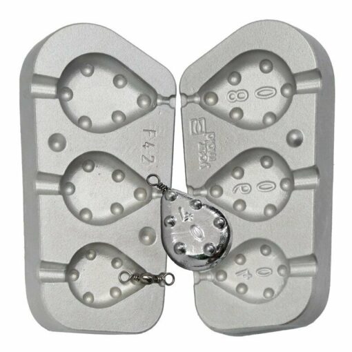 Aluminium Mould for Pear Shaped Grippa Leads 80g and 60g with swivels - cb42-plus-100-8-swivels