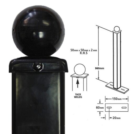 Ball top, Blank, Bolt-Down Metal Post