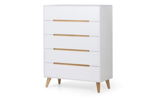 Basoni 5 Drawer Wide Bedroom Chest Scandinavian White Oak Legs