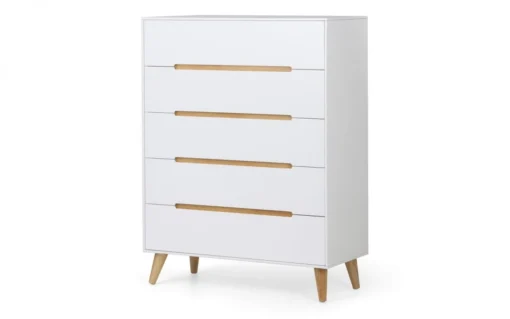 Basoni 5 Drawer Wide Bedroom Chest Scandinavian White Oak Legs