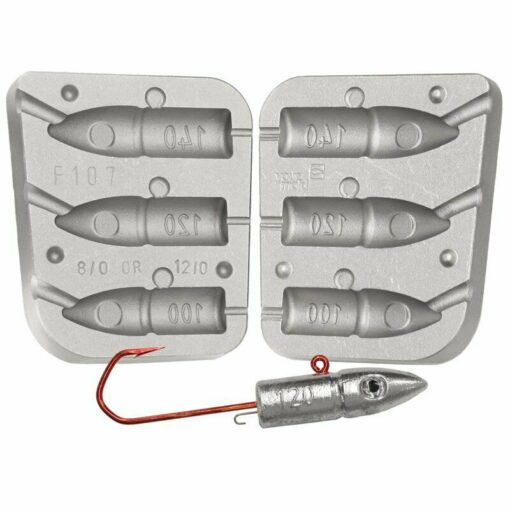 Butt Jig mould 100-120-140g Takes Adhesive eyes 8mm 8/0 +12/0 hooks bait clips - cm107n-25-hooks-red-eyes