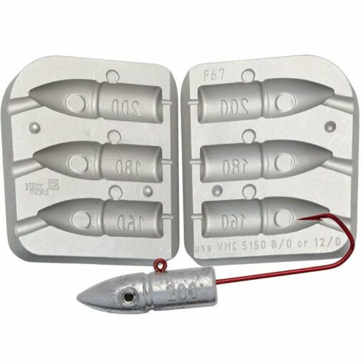 Butt Jig mould 160 180 200g adhesive eyes 8mm VMC 8/0 +12/0 hooks bait clips - cm67-white-eyes-25-mxd-hooks