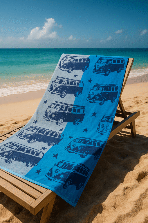 Camper Van Beach Towel Blue