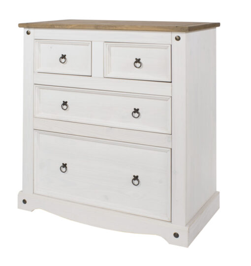 Carala Pine White 2+2 Drawer Chest White Painted Bedroom Chest