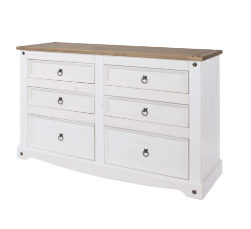 Carala Pine White 3+3 Drawer Wide Chest White Painted Bedroom Chest