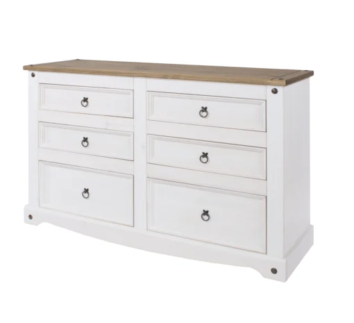 Carala Pine White 3+3 Drawer Wide Chest White Painted Bedroom Chest