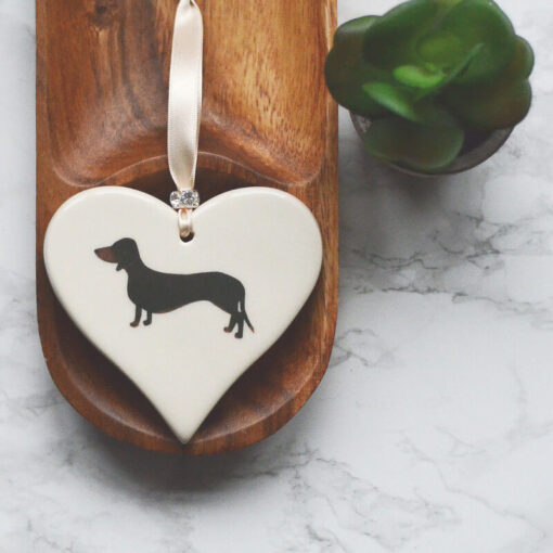 Ceramic Heart - Dachshund Black