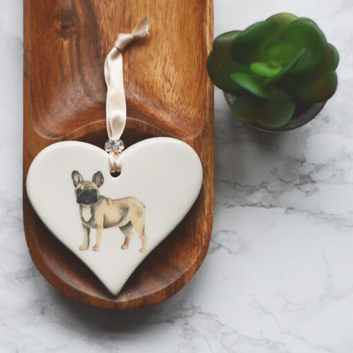 Ceramic Heart - French Bulldog Sand