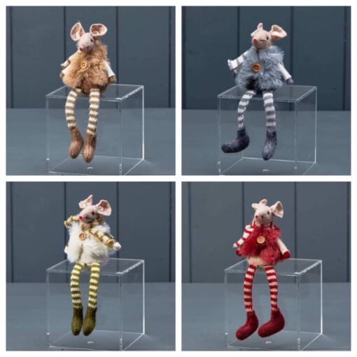 Dangly Woolly Mice, 4 colours. - Set of 4