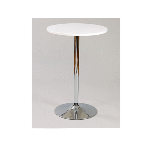 Farley Tall White Poseur Shiny Chrome Frame White Round Table Top