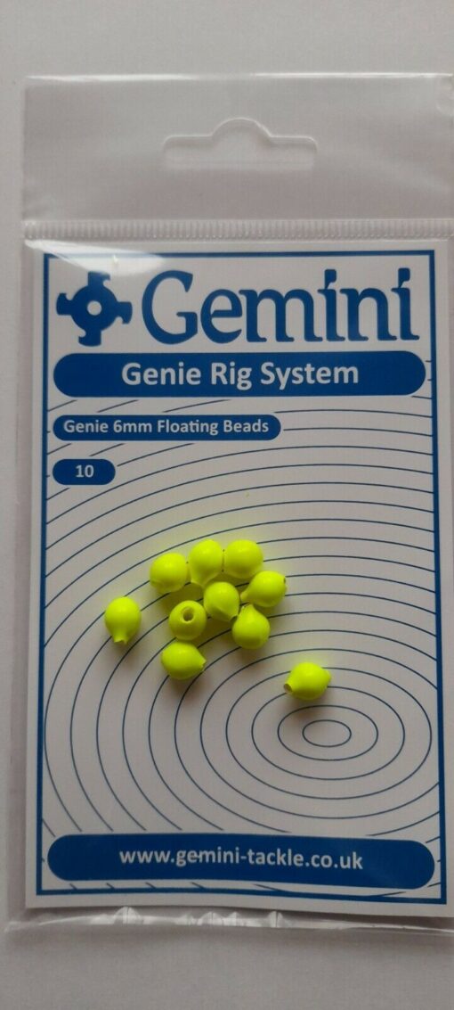 Gemini Genie Floating Beads x 10 flatties, plaice rays, tope , dogfish, pollack - Lumi Yellow, 6mm x 10