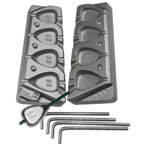 In line mold flat pear sinker mould for weights for carp fishing lake, rivers - cm110-10-mxd-inserts