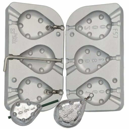 Inline Mould Pear Bomb Gripper, DCA Flat pear mold. Aluminium carp hunter mould - cm57-100-brown-inserts