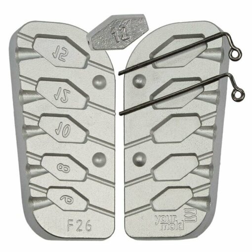 Lead mold for 5 hexagonal lead in 6 8 10 12 15g Inline hole Ø 1,6mm inc 5 pins - cm26-mould-only