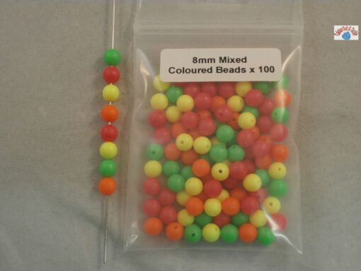 Mixed Coloured Plastic Beads x 100. 5 and 8mm. For rigs jigs and weights - 8mm