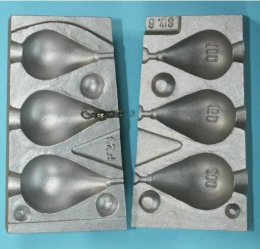 Pear lead Aluminium mould produces 3 pear leads with swivels 100,150.200grams - cb23mould-100-x-6-swivels