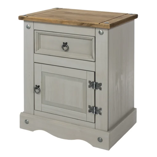 Sadona Grey Wax Pine 1 Door, 1 Drawer Bedside Cabinet