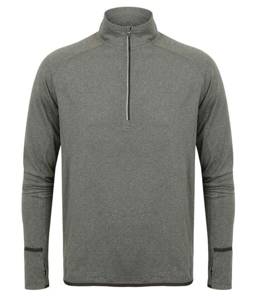 Tombo Long Sleeve Zip Neck Performance Top - Grey Marl, XXL