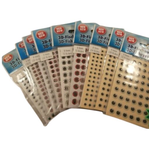 Self adhesive lead lure/jig eyes 5-6-8mm Red - White or 3-D glow in the dark