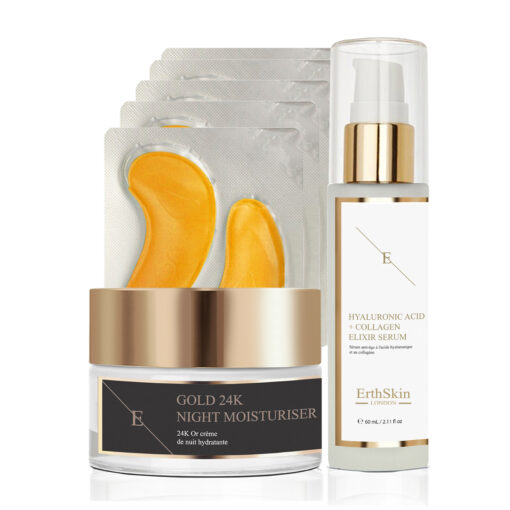 Anti-Wrinkle Night Moisturiser 24K Gold 50ml + Collagen Gold Under Eye Patch 24K Gold x 5 pairs + Hyaluronic Acid & Collagen Serum 60ml