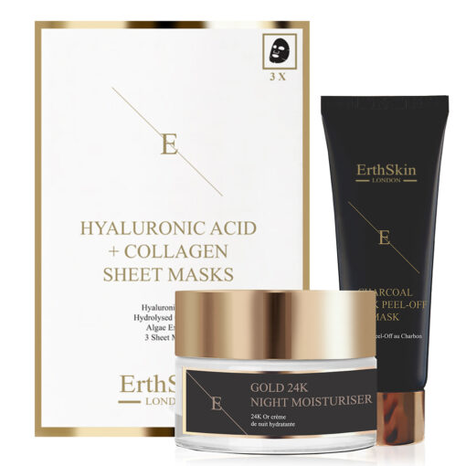 Anti-Wrinkle Night Moisturiser 24K Gold 50ml + Peel Off Face Mask 50ml + Hyaluronic Acid & Collagen Mask - 3 Sheets