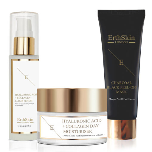 Hyaluronic Acid & Collagen Amino Acids Day Cream 50ml + Hyaluronic Acid & Collagen Serum 60ml + Purifying Charcoal Black Peel-Off Mask 24K Gold 50ml