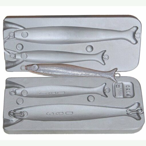 Mould for lead pirks make 2 Heavy style pirks with strong stainless loops #2 - cb150-red-eyes
