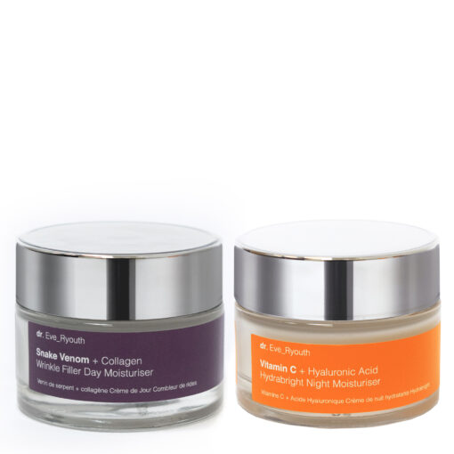 Snake Venom + Collagen Wrinkle Filler Day Moisturiser 50ml + Vitamin C + Hyaluronic Acid Hydrabright Night Moisturiser 50ml