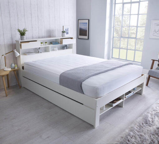 Fabio White Wooden Storage Bed