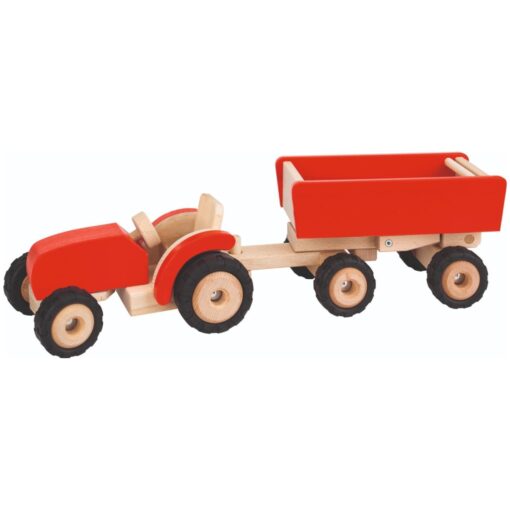 Goki Wooden Tractor with Trailer (Red)