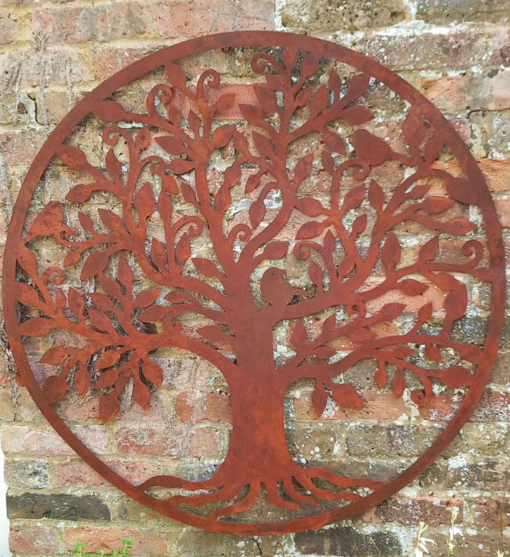 Bird Tree Screen Wall Art - Round Steel Plaque with a Rust Finish (1m Diameter)