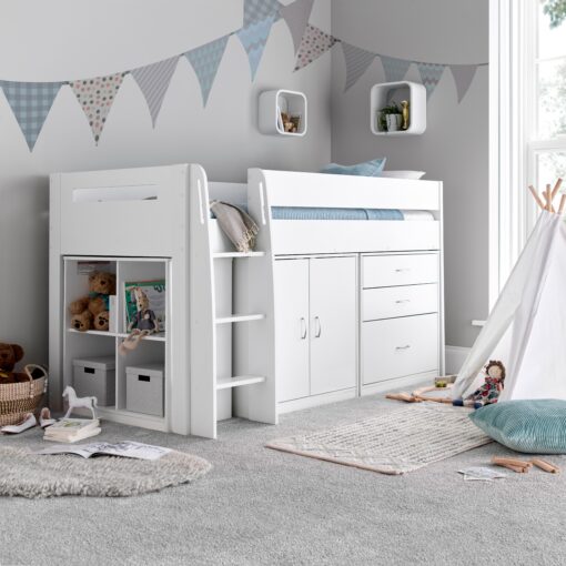 Lacy White Storage Mid Sleeper Bed And Memory Foam Mattress