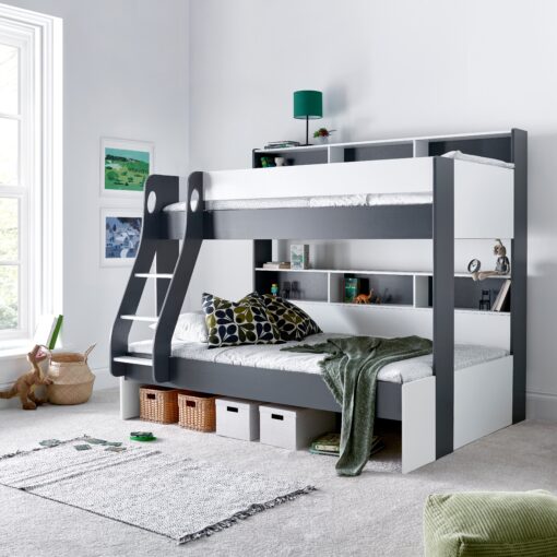 Oliver Grey and White Triple Sleeper Storage Bunk Bed Without Drawer