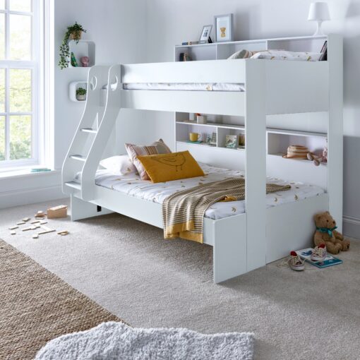 Oliver White Triple Sleeper Storage Bunk Bed Without Drawer With Orthopaedic Mattresses