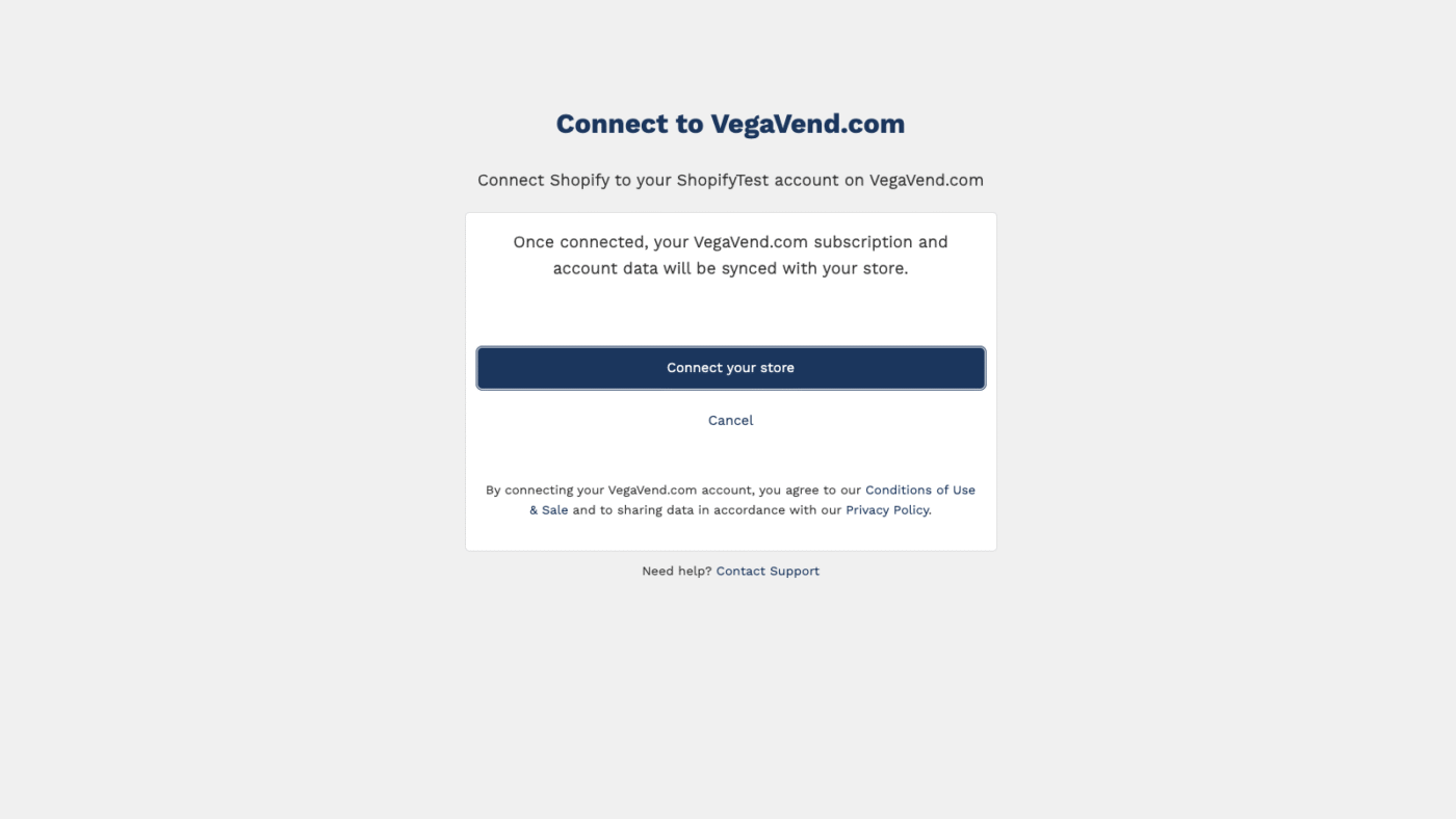Shopify accounts connection page