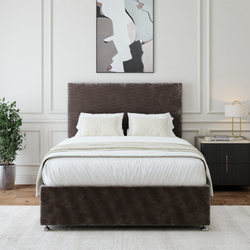 Chenille Divan Base With Storage And Plain Headboard - Colour Options