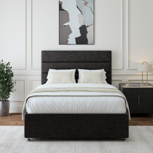 Linen Divan Base With Storage And Lined Headboard - Colour Options